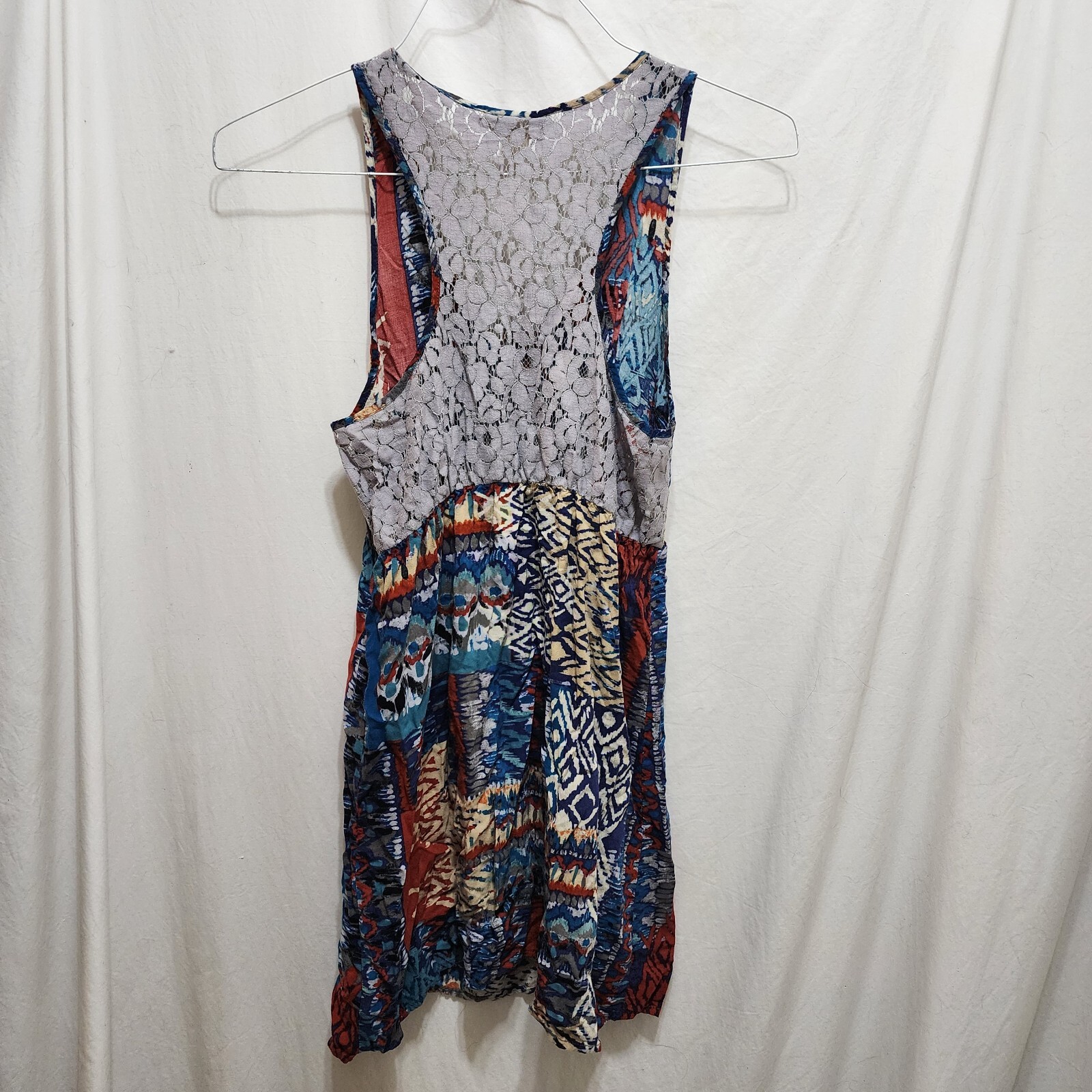 Belle du Jour Multicolor Painting Lace Backing Half Zip Sleeveless Dress X-Large