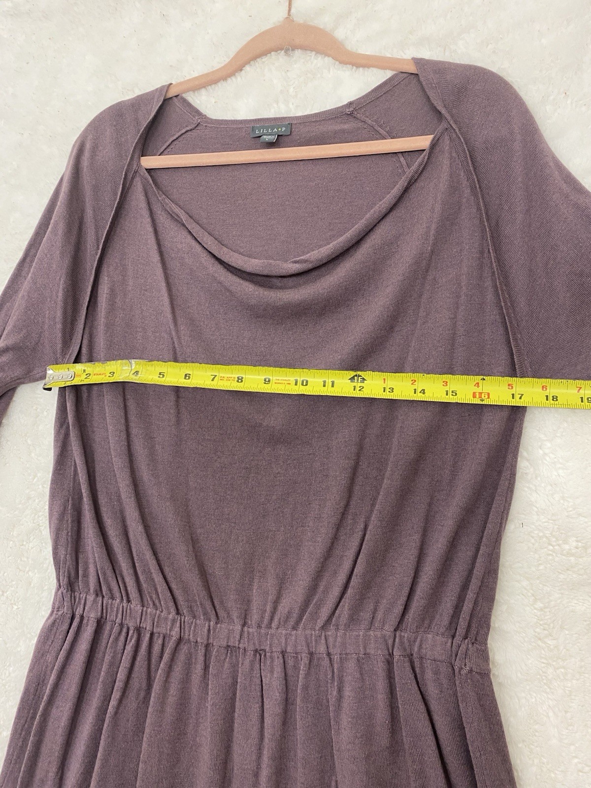 Lilla P Womens Draped Neck Cashmere Blend Mini Sweater Dress Size Large $198
