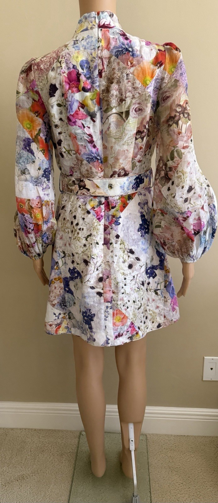 ZIMMERMANN Buttoned Floral Linen & Ramie Belted Mini Dress Size 1 AU, 4-6 US