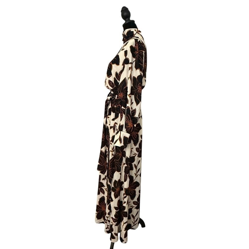 Alexia Admor Mock Neck Modest Belted Maxi Dress Brown Floral Size 6 NEW