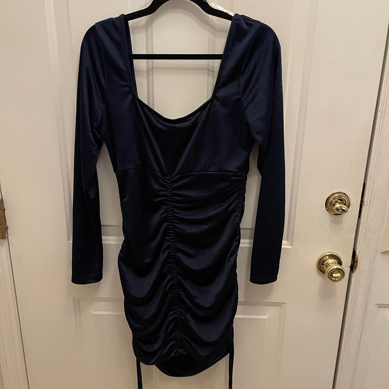 Speechless Navy Blue Ruched Bodycon Mini Dress Long Sleeve Womens XL