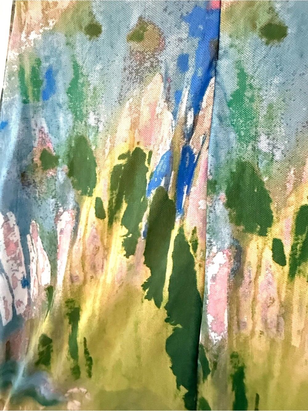 Edge Strapless Maxi Dress Abstract Green Blue Print Ruffle Slit Size S
