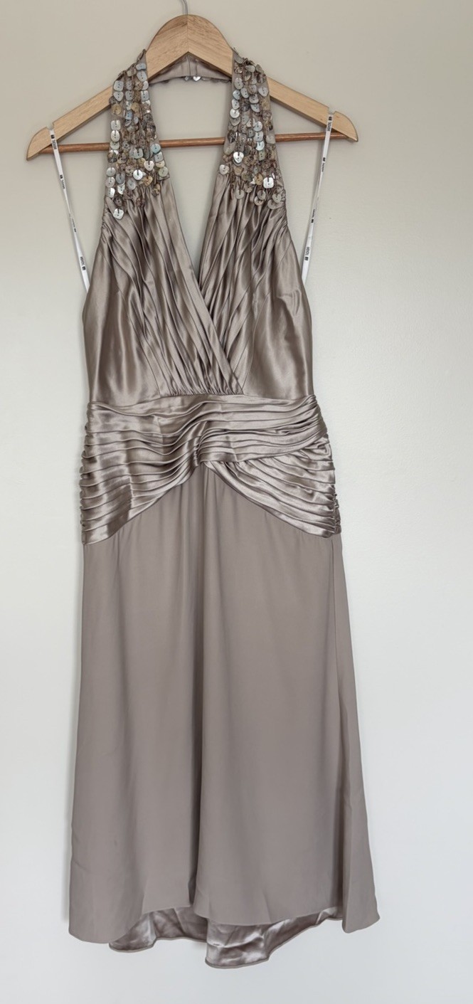 Tadashi Silk Halter Dress Embellished Mother Of A Bride Chiffon Satin Size 10