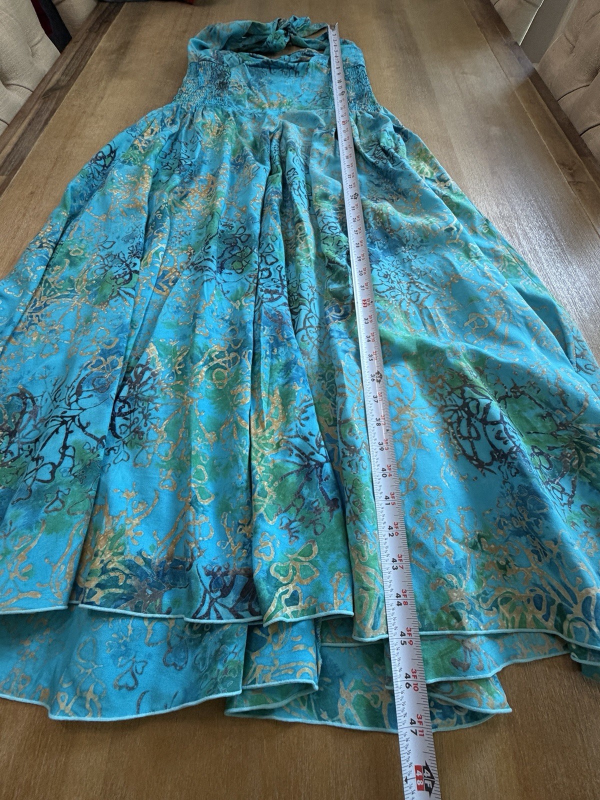 Bali Batiks Vintage A-Line Midi Halter Dress Large Hand Painted Resort Wear
