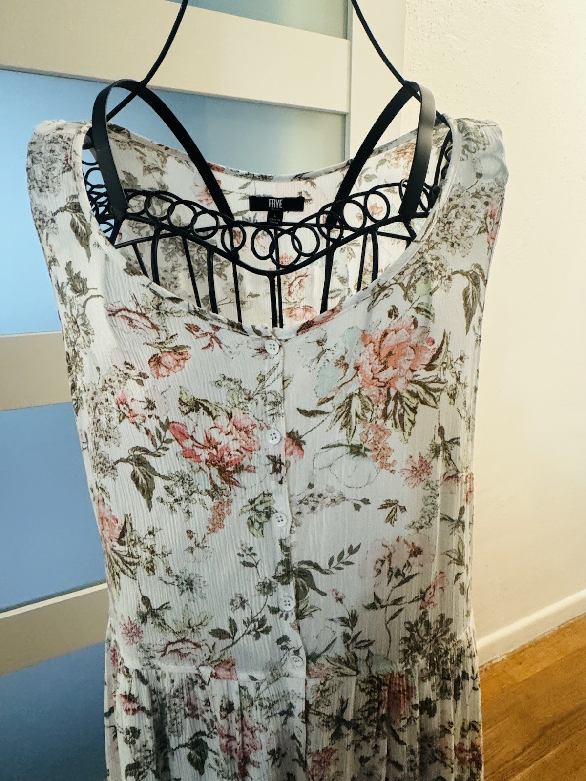 Frye Floral Maxi Dress L Sleeveless with Pockets 100% Rayon Size Large Boho Chic