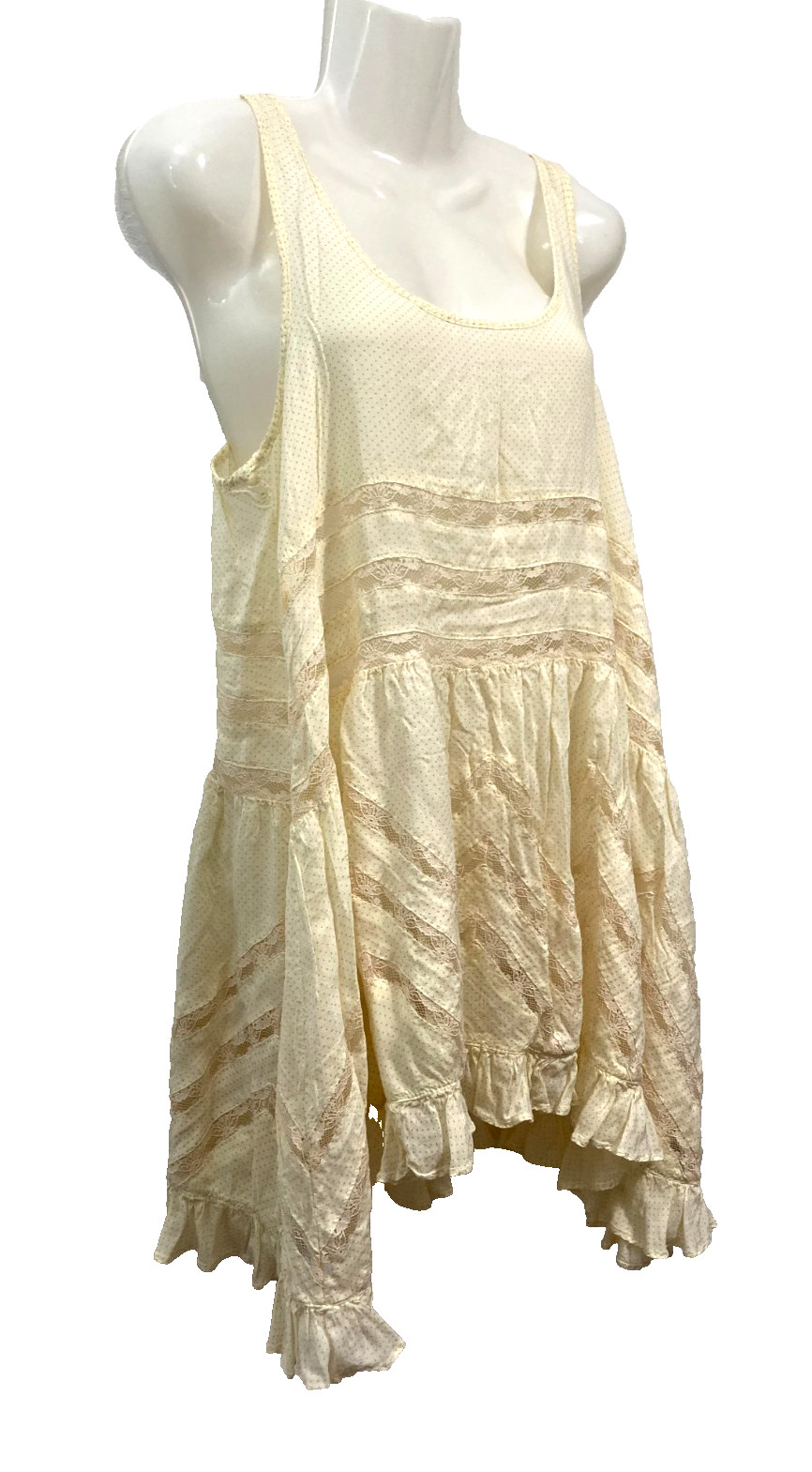 Intimately Free People Voile Lace Trapeze Slip Dress Tunic Ruffled Boho Flowy MM