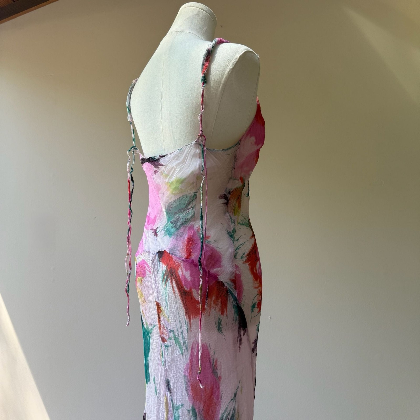 Floral Watercolor Silk Print Chiffon Maxi Slip Dress