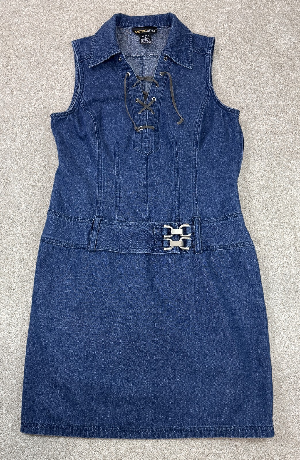 Metrostyle Y2K Dress Women 8 Denim Jean Lace Up Western Festival Cowgirl Rodeo