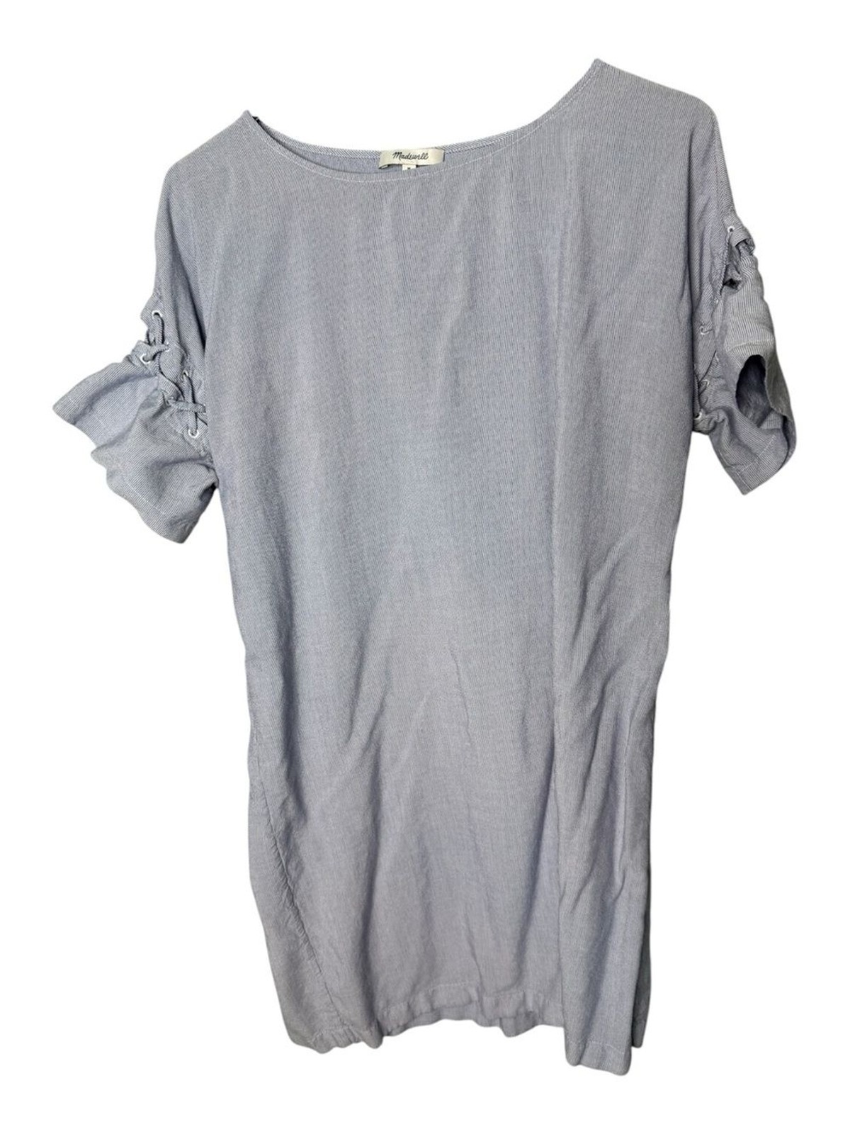 Madewell Blue White Striped Lace Up Sleeve Shift Dress Medium M