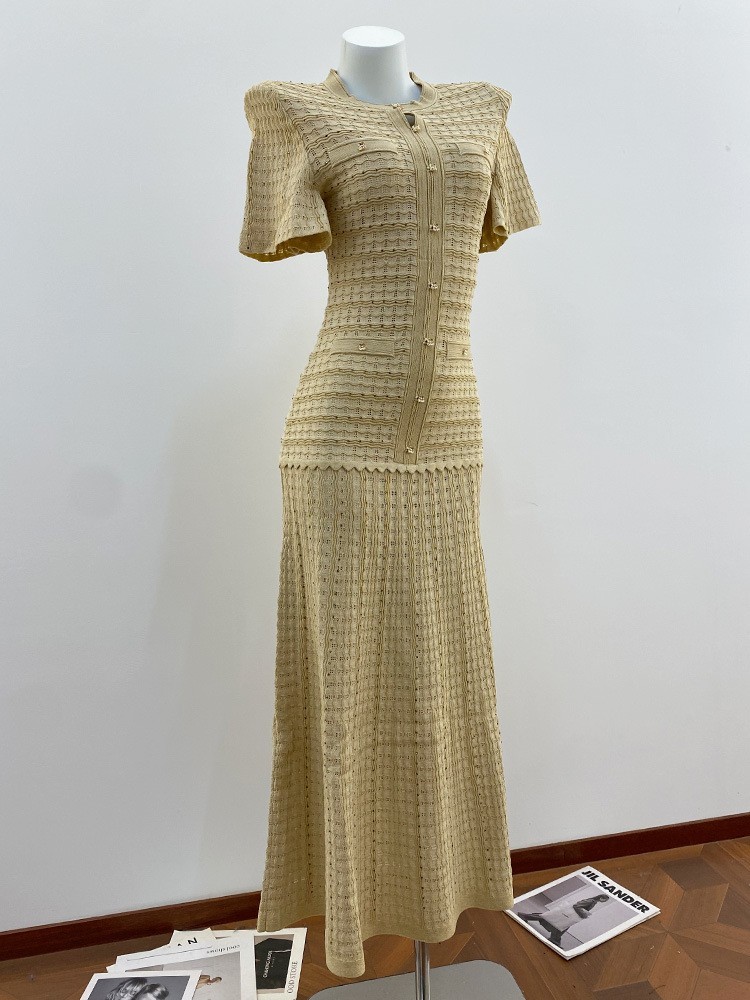🎁AUTHENTIC Sandro Women Round Neck Rhinestone Crochet Knitted Evening Dress SML