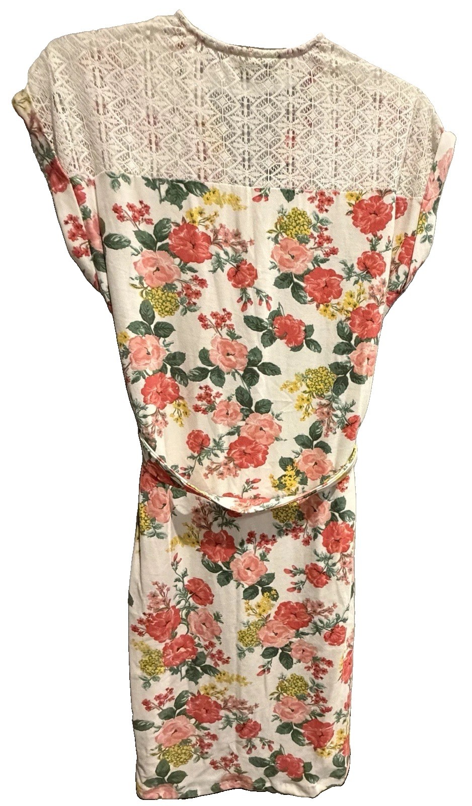 NWT Bobbie Brooks Women’s Small White Floral Dress V Neck Lace Back Waist Tie