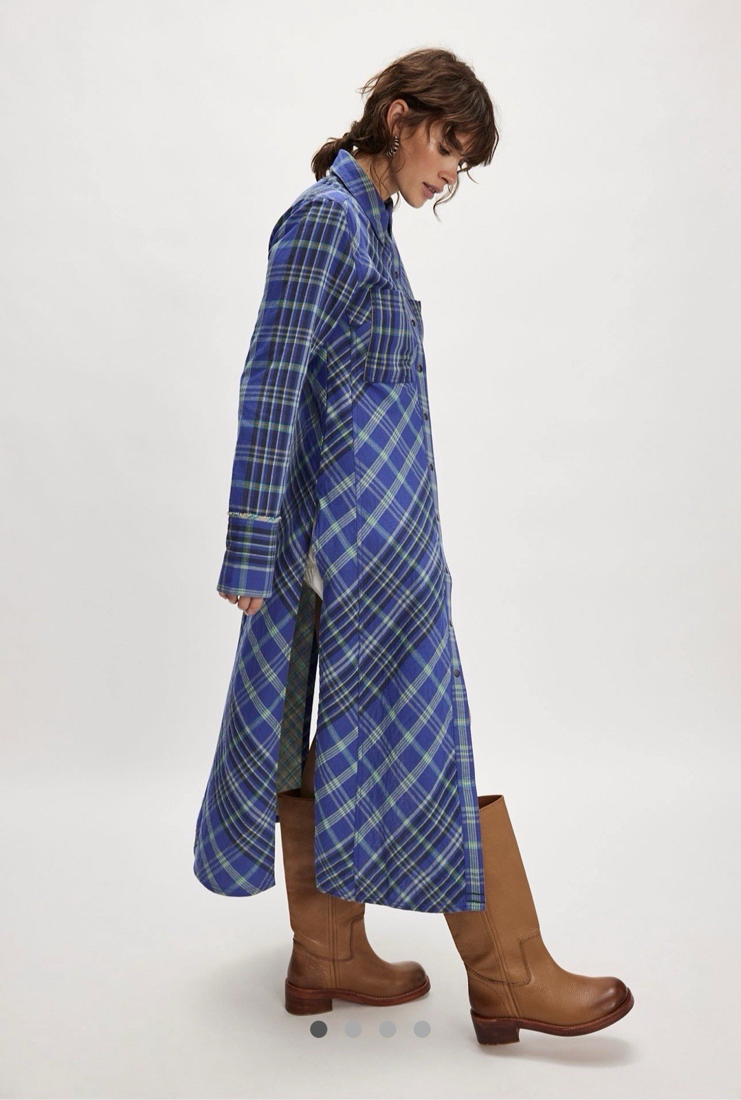 Free People Ruth Long Shirt We The Free Pockets Button Up Colbalt Combo 2 NWT