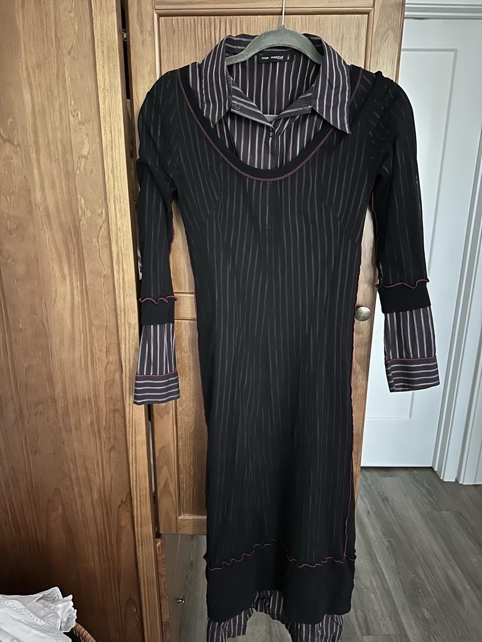 Cop. Copine Black Striped Shirt Dress With Mesh Overlay