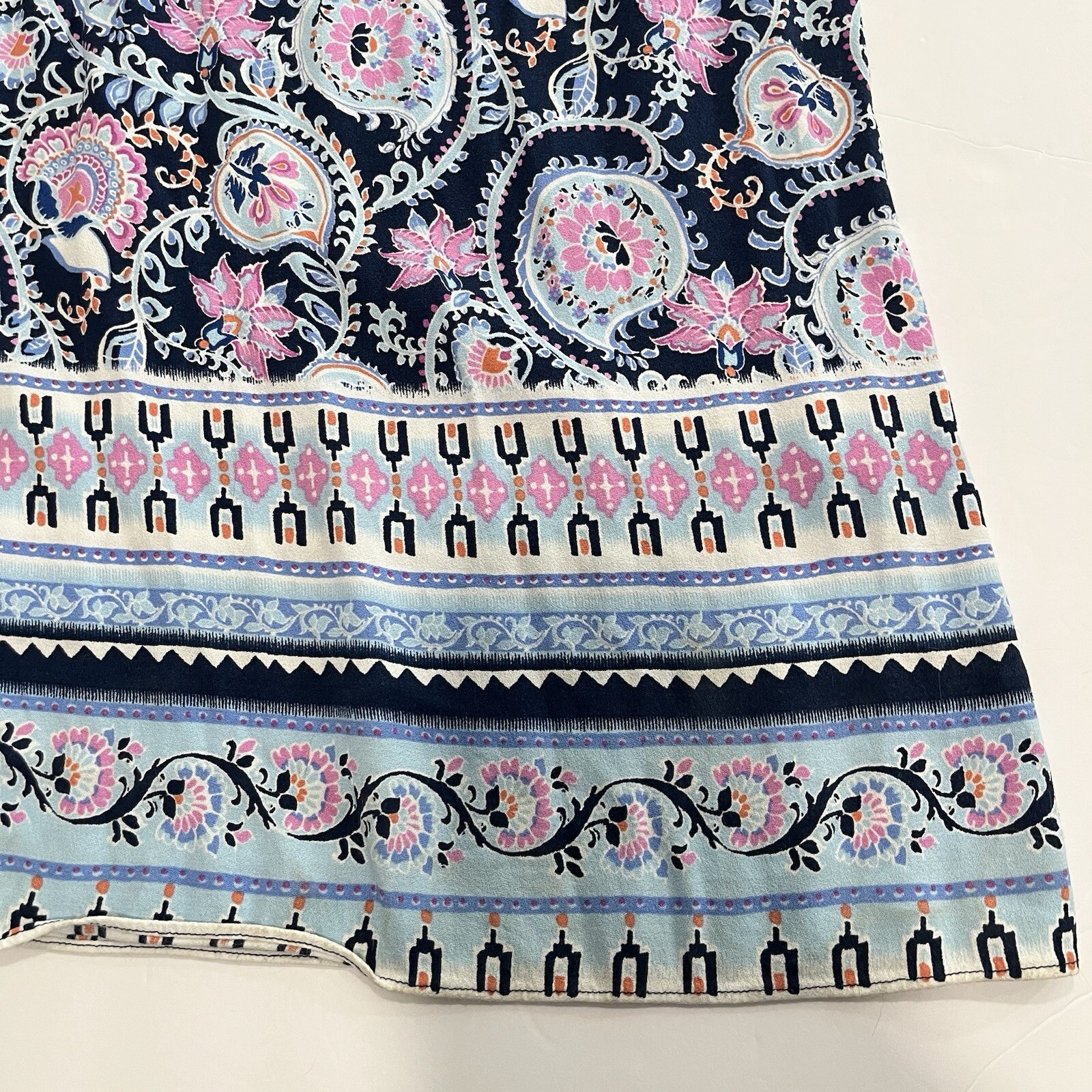 Talbots Blue Pink Paisley Border Hem Sleeveless Maxi Dress Size 12