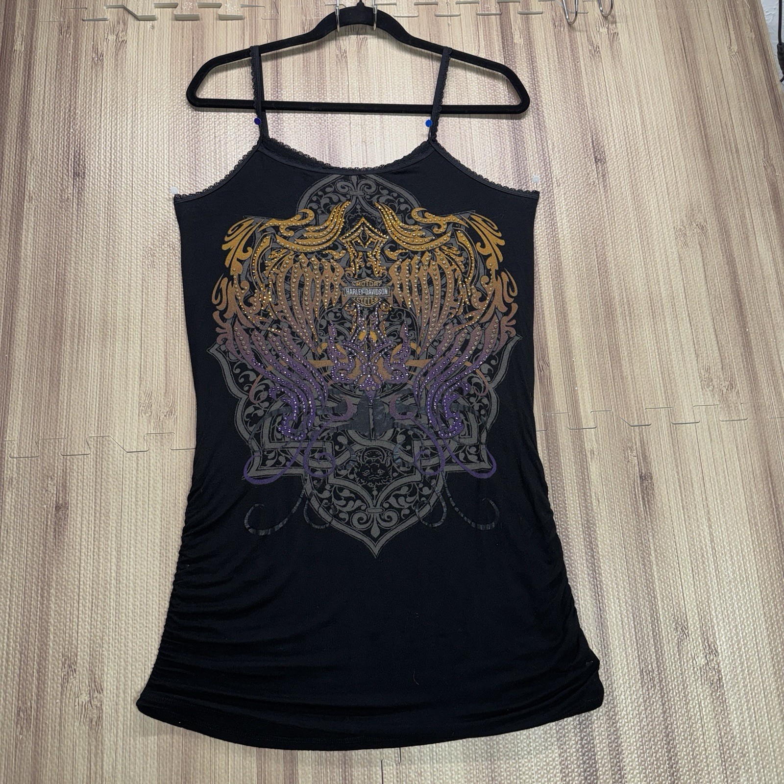 Harley Davidson Womens L Bling Rhinestone Studded Tank Dress Black Sleeveless
