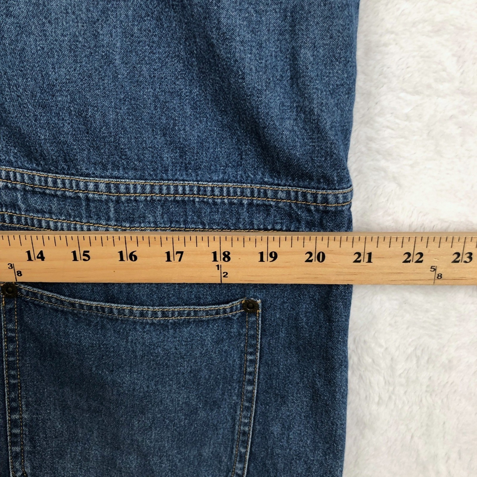 VTG SUSAN BRISTOL Casuals Denim Jumper Dress Sz L Cotton Blue V-Neck Pockets