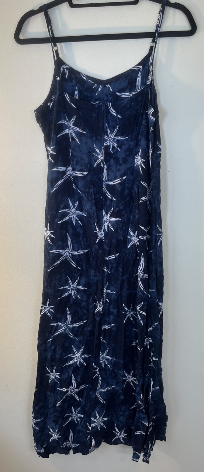 Navy Strap Seashell Starfish Coastal Nautical Ocean Indonesia Maxi Dress Small
