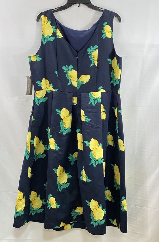 Eva Mendes New York & Company Women’s Navy Lemon Print Pleated Dress NWT Sz 18