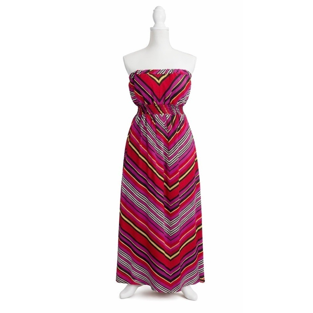 She’s Cool Striped Multi Color Strapless Sheer Lined Maxi Dress XL
