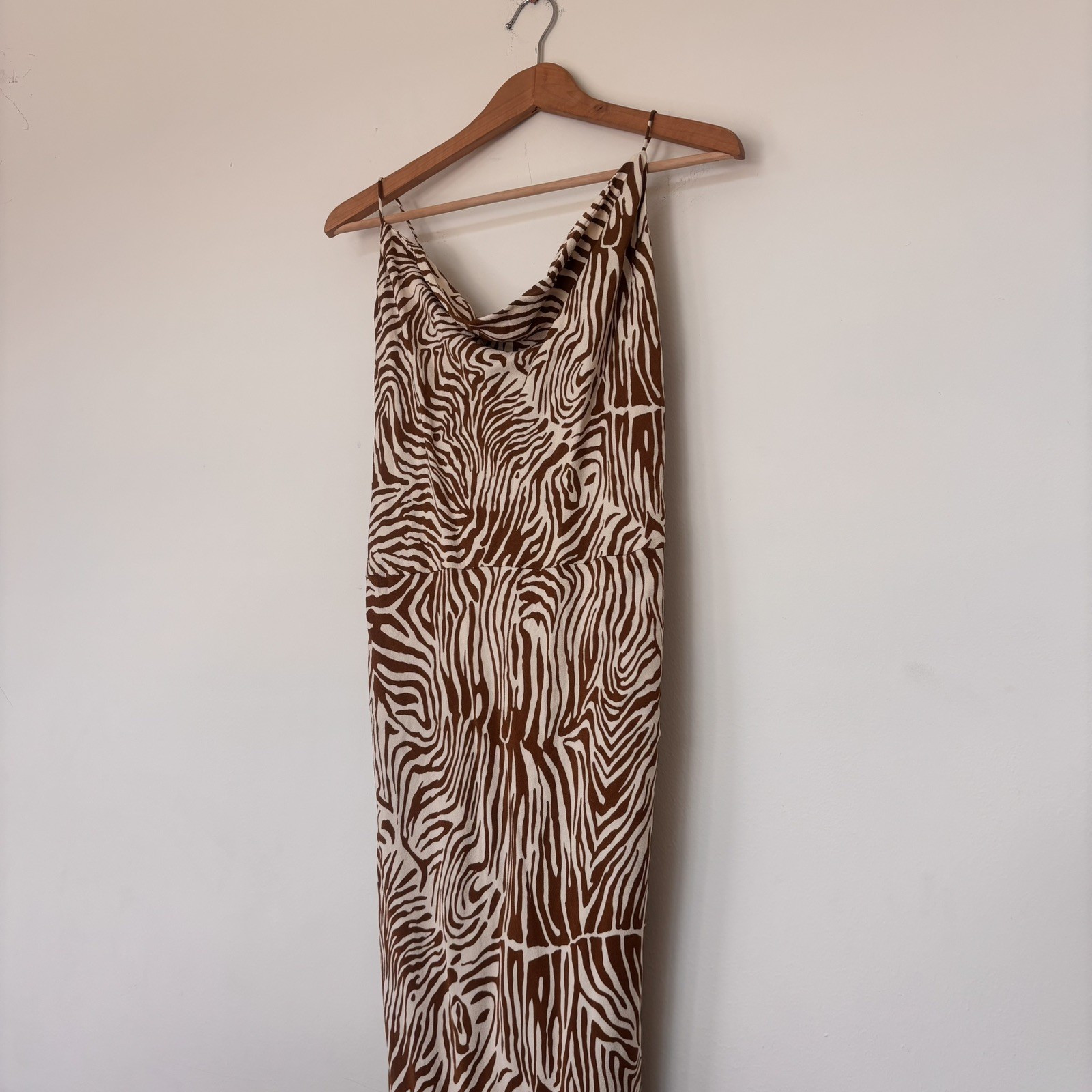 Samsoe Samsoe Apples Zebra Cowl Neck Open Back Maxi Slip Dress Brown Size XL