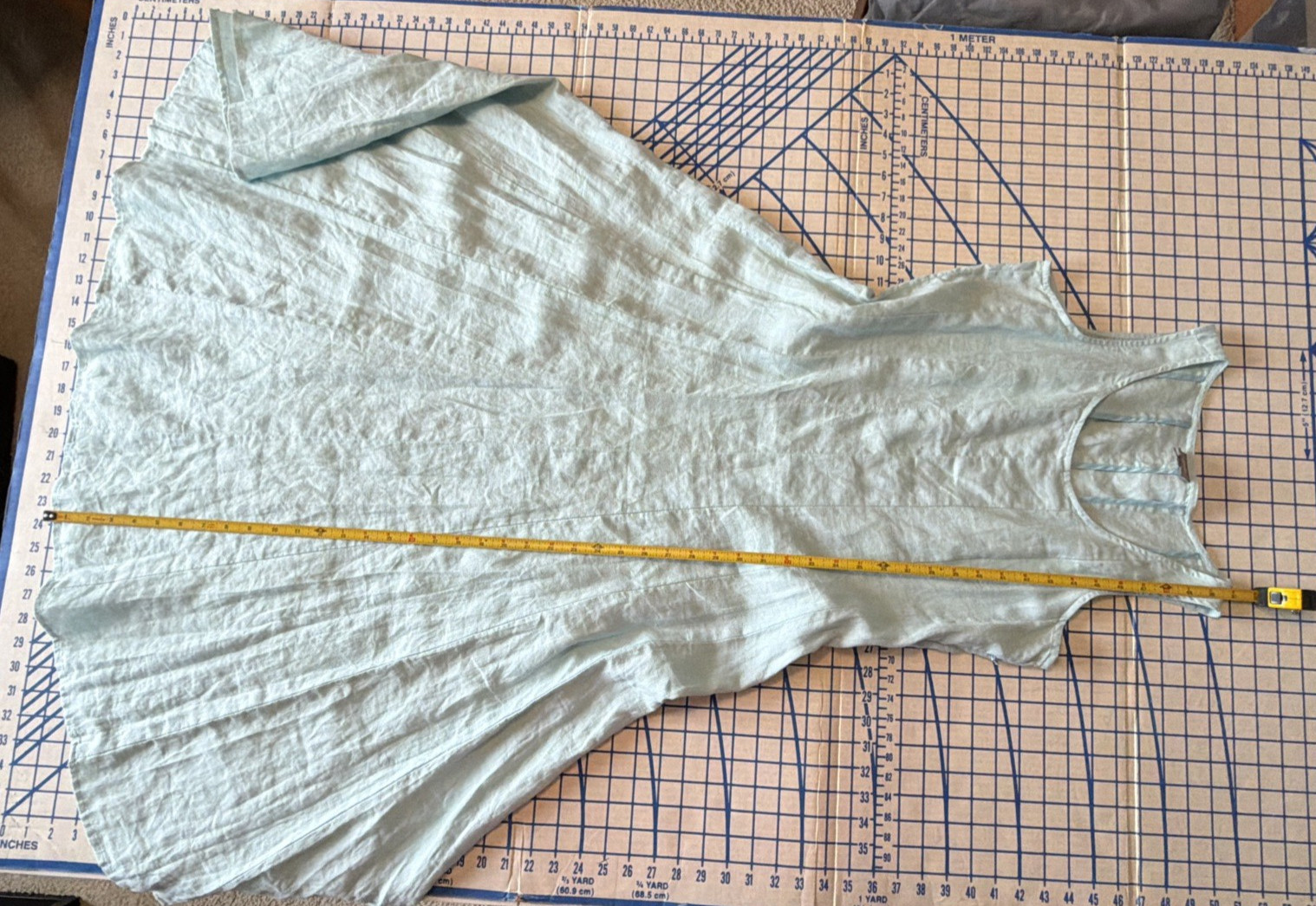 Eileen Fisher Mint Green Flare Linen Sleeveless Dress-Medium Petite