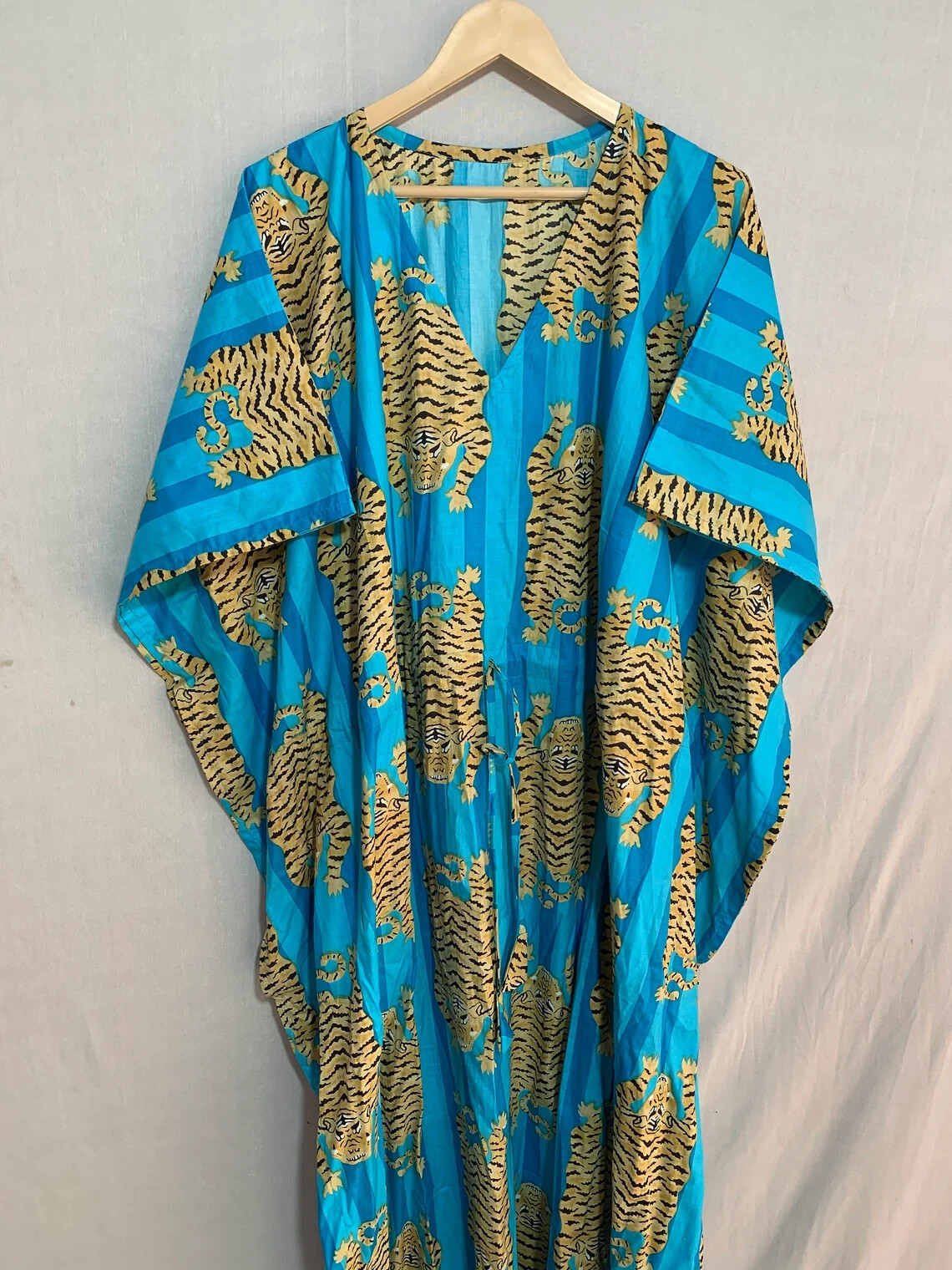 Indian Vintage 100% Cotton Long Beach Maxi Kaftan Dress One Size Caftan Kimono