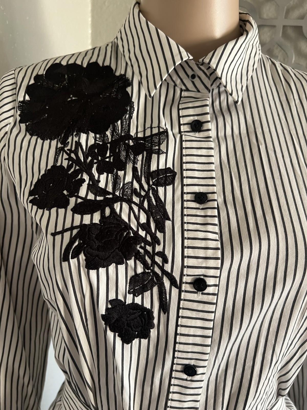 ELIE TAHARI Embroidered Nautical Striped Belted Button Down Shirt Dress sz S
