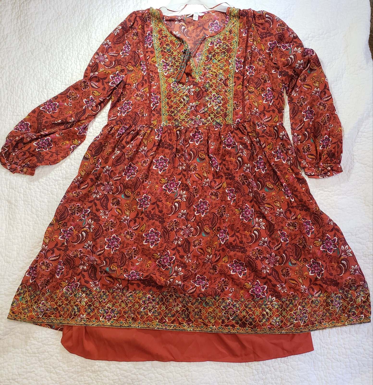 Dress For Fall Pictures Womens Boho Chic Embroidery Vibrant Rust & Orange Floral