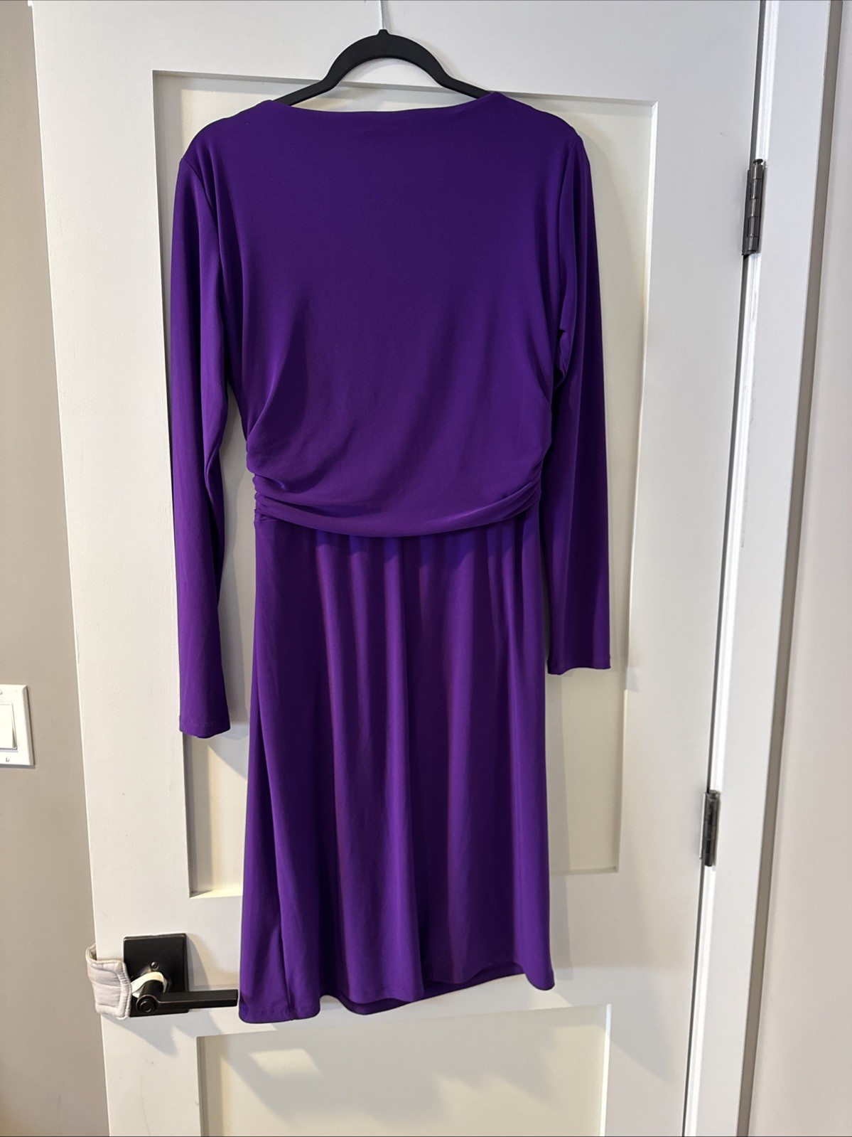 Champs Dress Large Deep Purple Ruched Long Sleeve Stretch Side Knot Sheath Fit