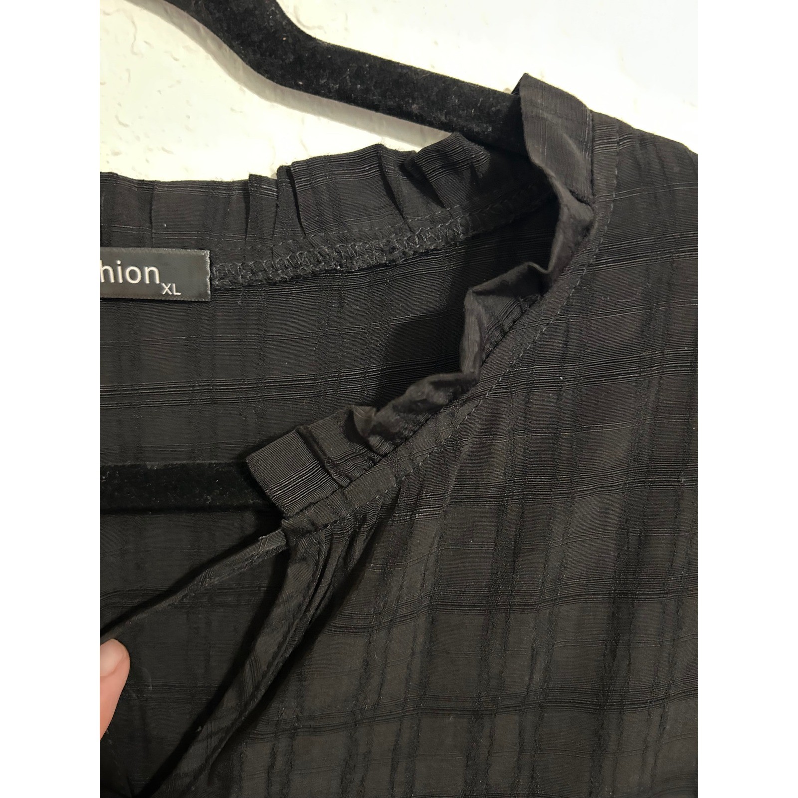 Black Grid Textured Tiered Maxi Dress XL Ruffle V-Neck Flutter Sleeve