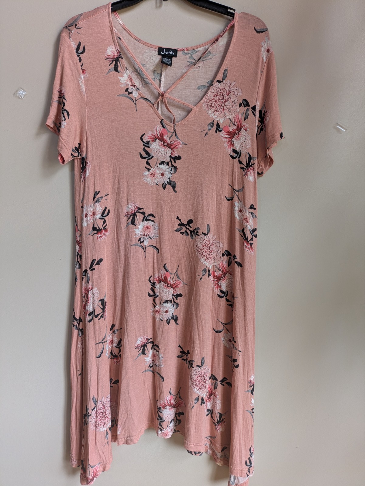 Justify Pink Floral Knee Length Dress Size Large #301