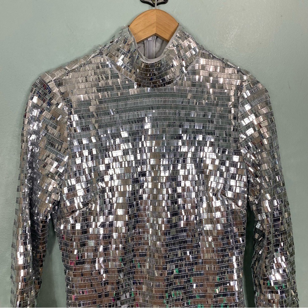 Simon Miller Sequin Sculpty Dress Silver Maxi Long Sleeve Size 0