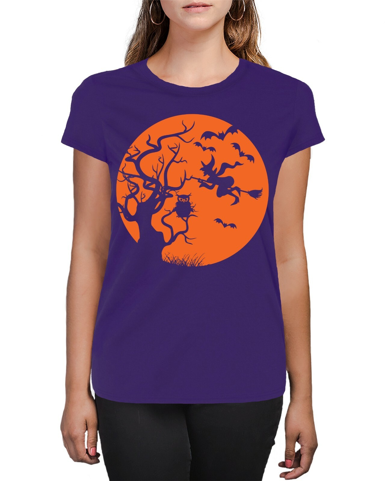 Pumpkin Owl Witch Trick Or Treat Halloween Silhouette Women’s T-Shirt