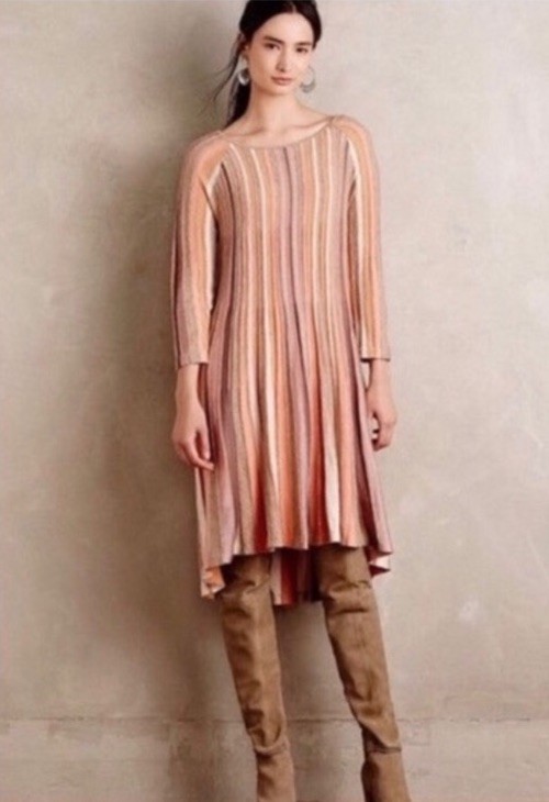 Anthropologie Moth Nora Swing Striped Wool Blend Dress – Large