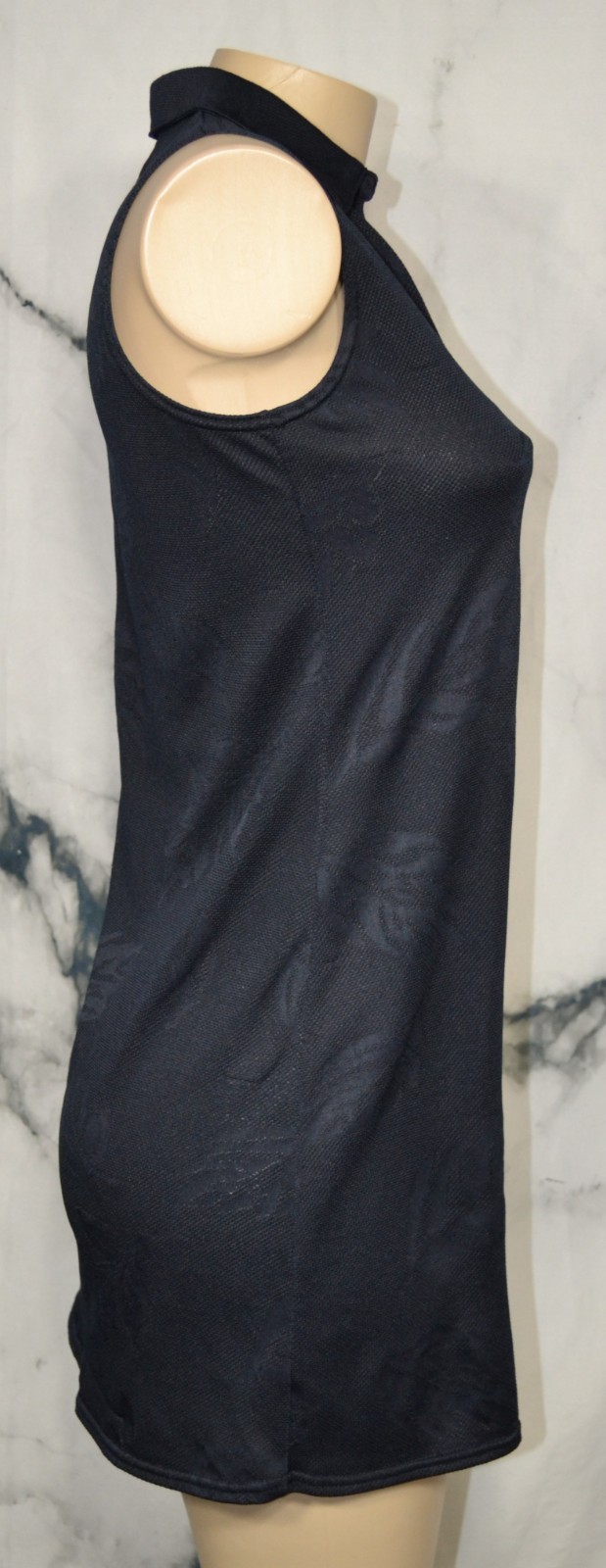 SONOMA Navy Blue Leaf Print Sleeveless Collared Dress Small Unlined Lightweight