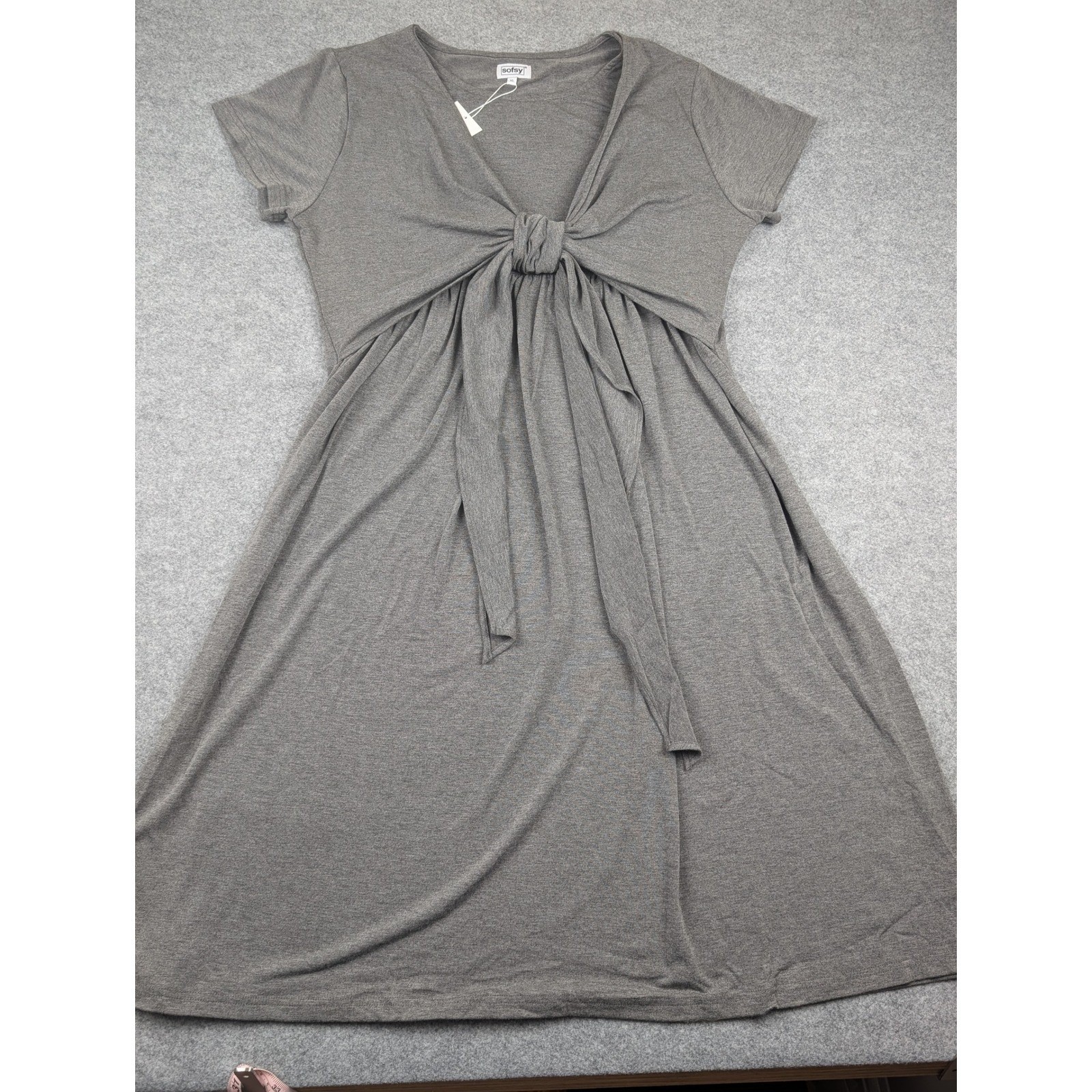Sofsy Maternity Nursing Dress Heather Grey Tie Front Short Sleeve XL NWT