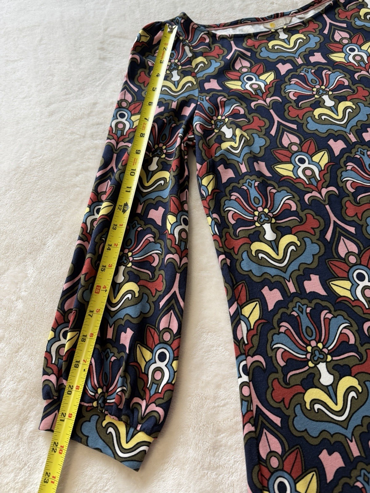 BODEN Tie Detail Jersey Shift Dress Size US 4R Multicolor Print