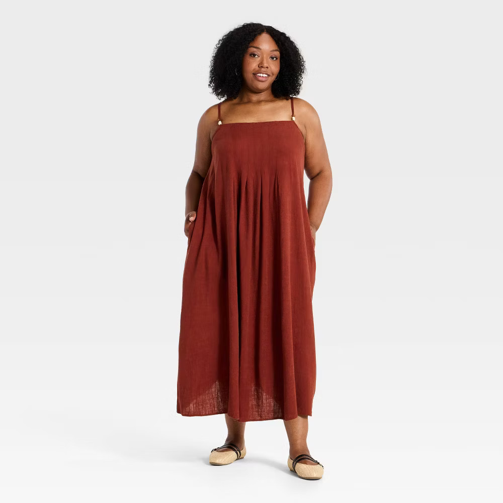 Women Plus Flowy Midi Tank Summer Dress – Ava & Viv Rust