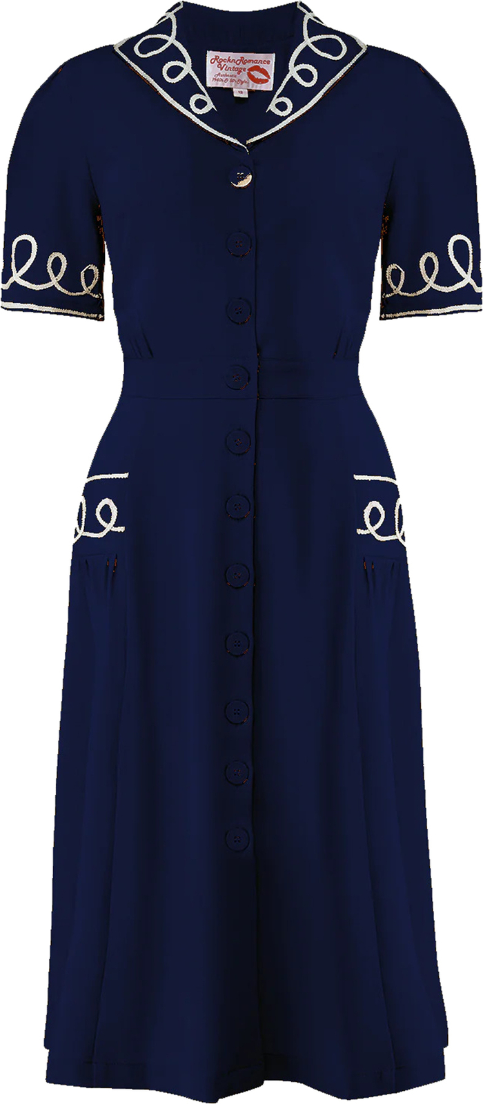 RocknRomance “LOOPY-LOU” Contrast Ric-Rac A-LINE DRESS Dress Navy Rockabilly