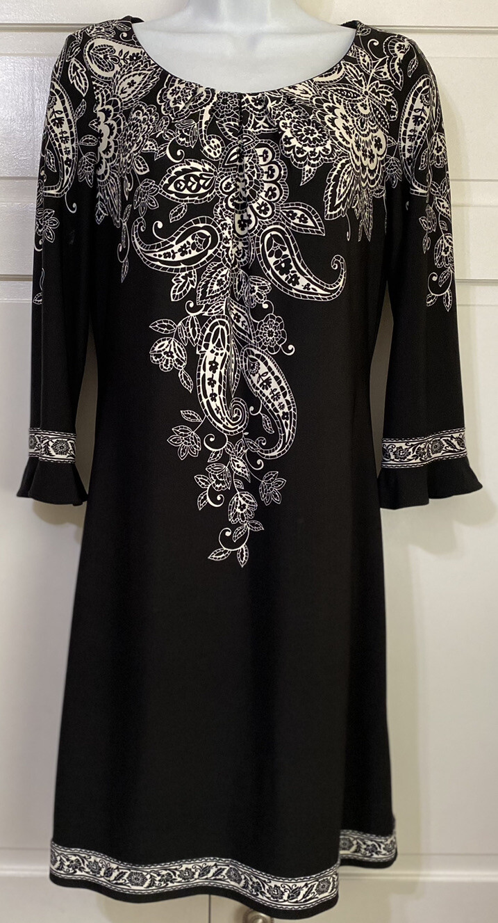 Signature London Style Women Small Black & White 3/4 Sleeve Sheath Dress