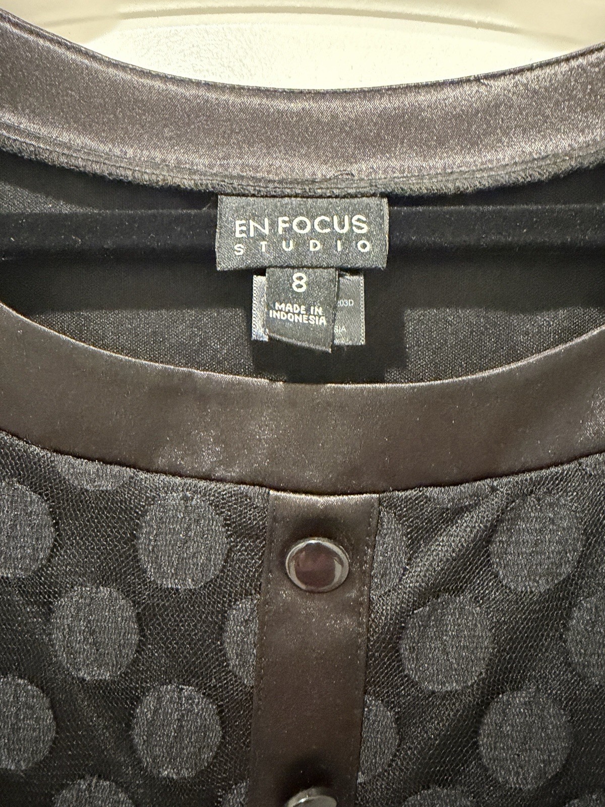 En Focus Studio Black Polka Dot Shift Dress 8 Chiffon Pockets Button