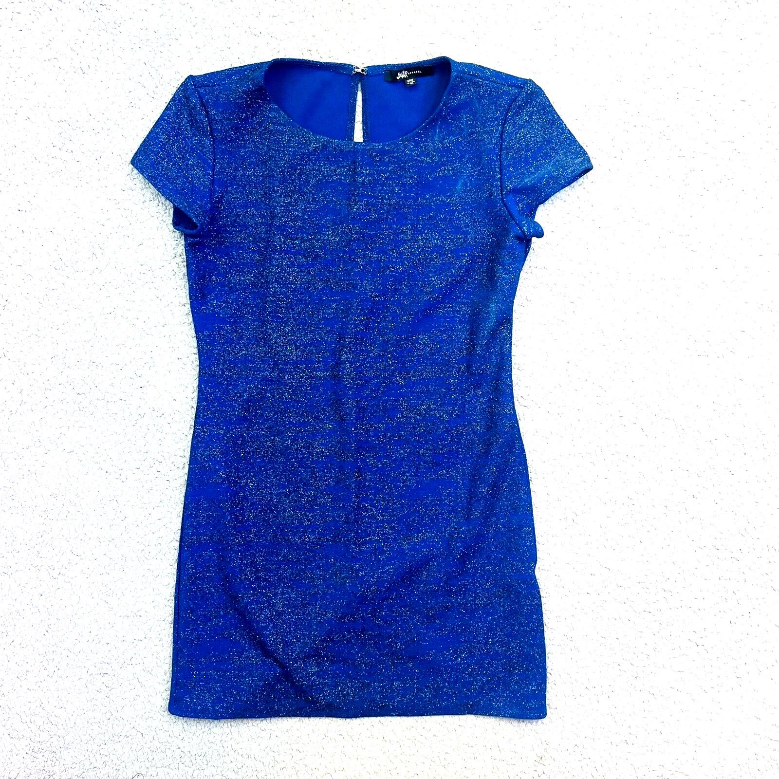 Jump Apparel Womens Glitter A-line Bodycon Dress Blue Sz M Short Sleeve NWOT