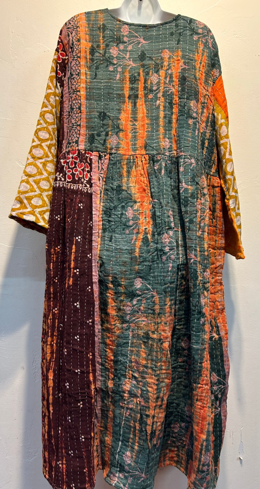 Nw FUNKY STUFF hippy boho vintage cotton pocket kantha maxi reversible DRESS XL