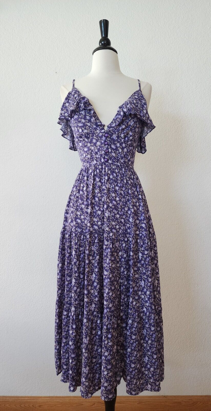 Anthropologie Midi Dress New Size Small Floral Purple Ruffle Bridgerton Boho