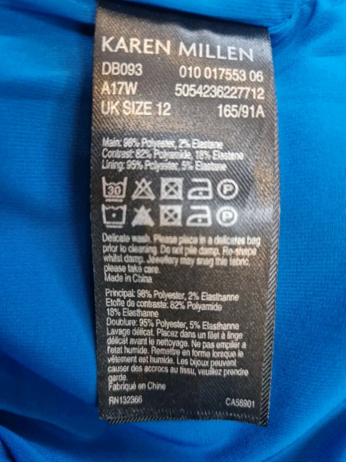 Karen Millen Peacock Blue Sheer Tapework Pencil Wiggle Occasion Dress UK 12