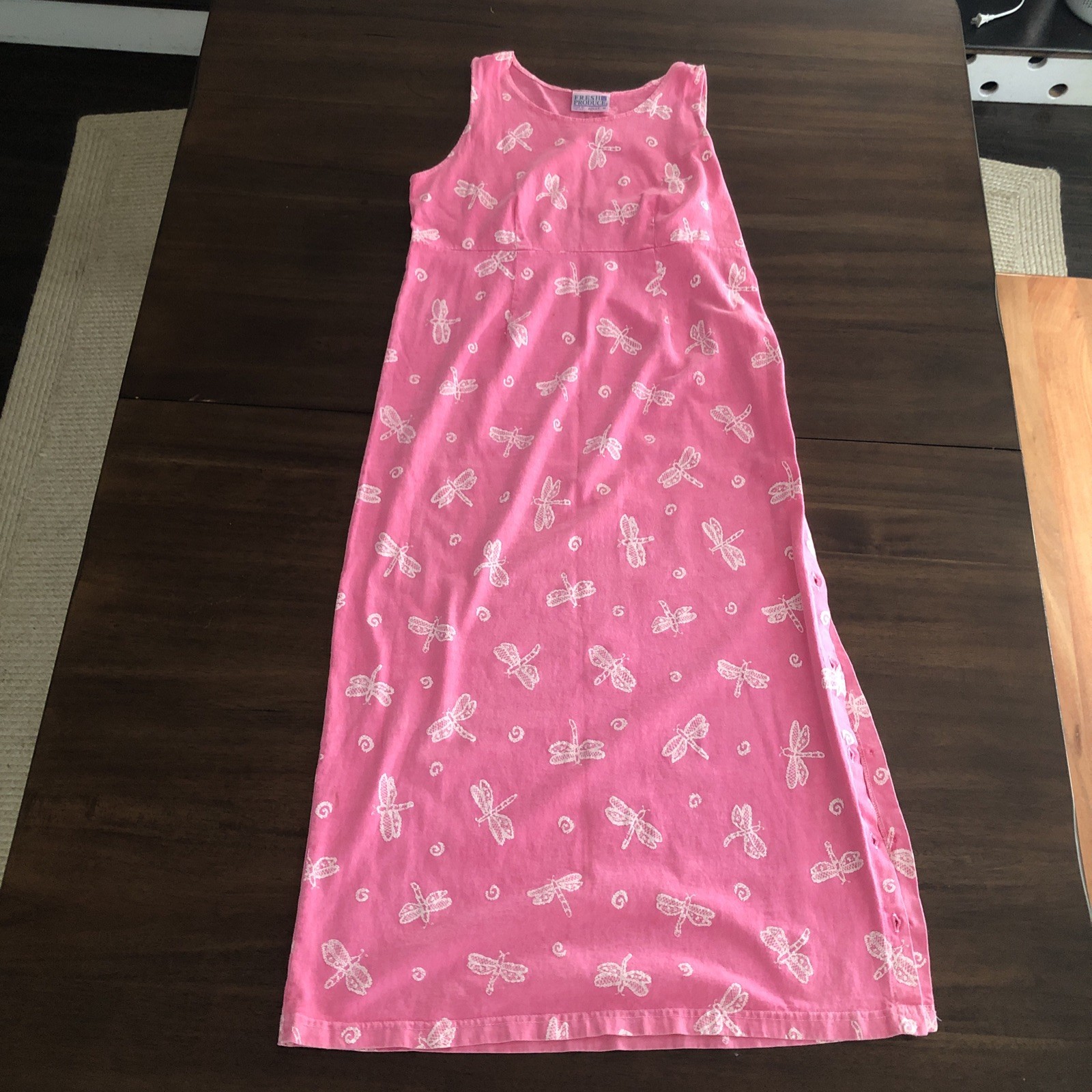 Fresh Produce 2000s Pink Dress Dragonfly’s Medium Crew Neck Button Closure