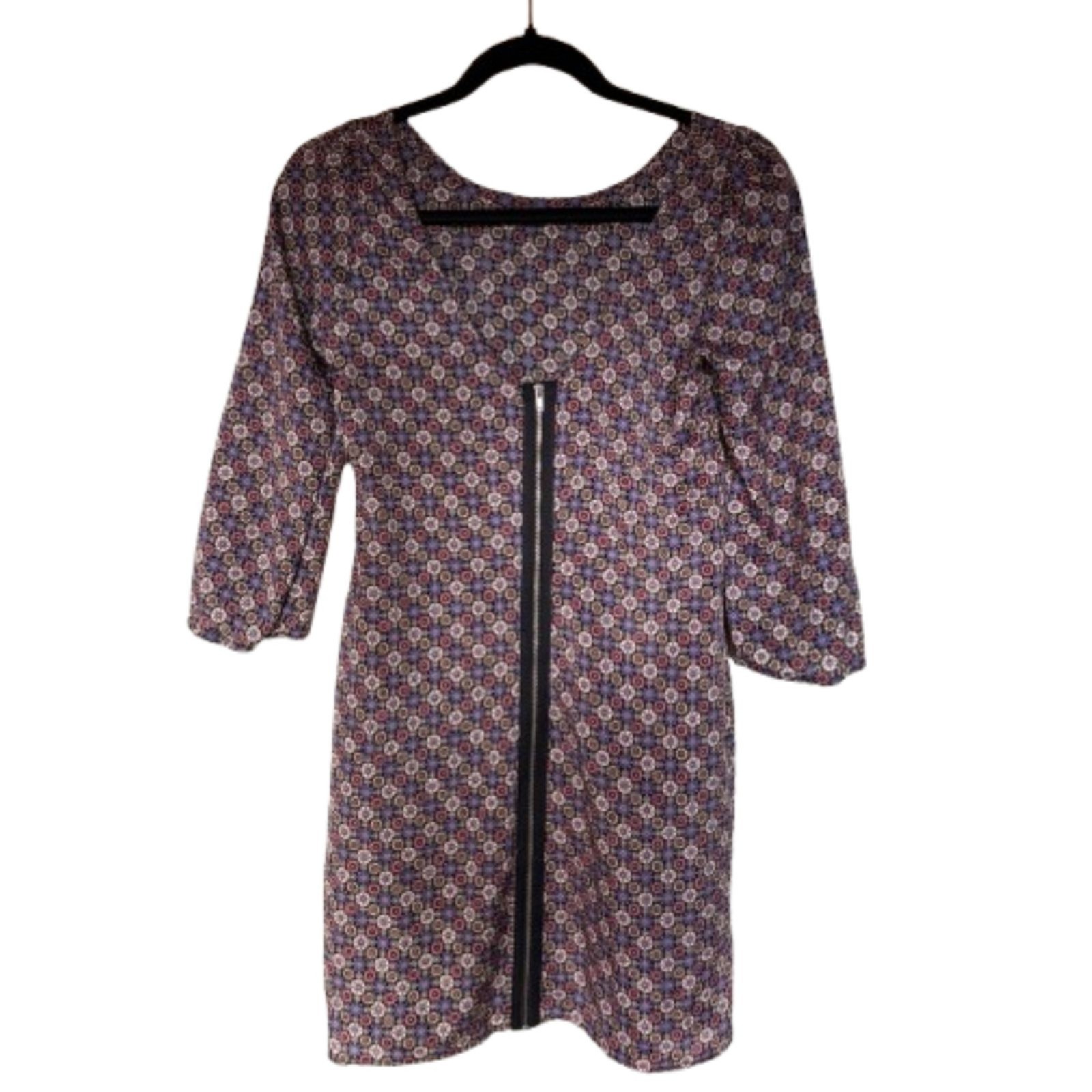 Macy & Taylor Geometric Print Shift Mini Dress 3/4 Sleeve Size S