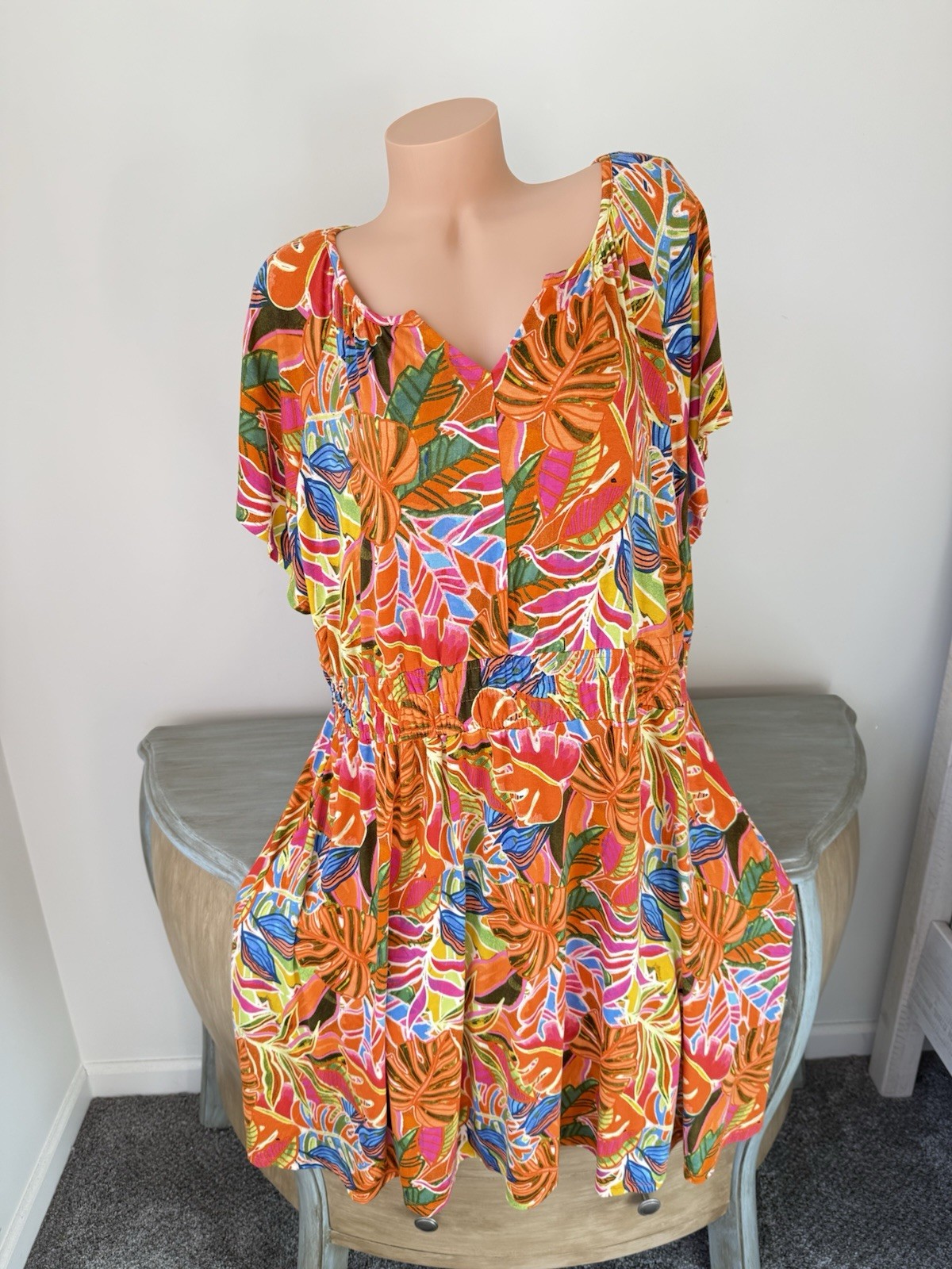 C&C California Dress 2X Floral Tropical Jersey Coral Plus Coconut Girl Coastal