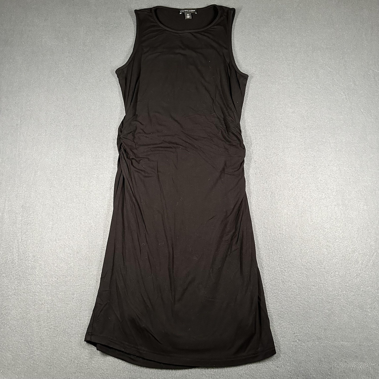Saks Fifth Avenue Dress Womens Small Black Sleeveless Ruched Modal Blend Lined