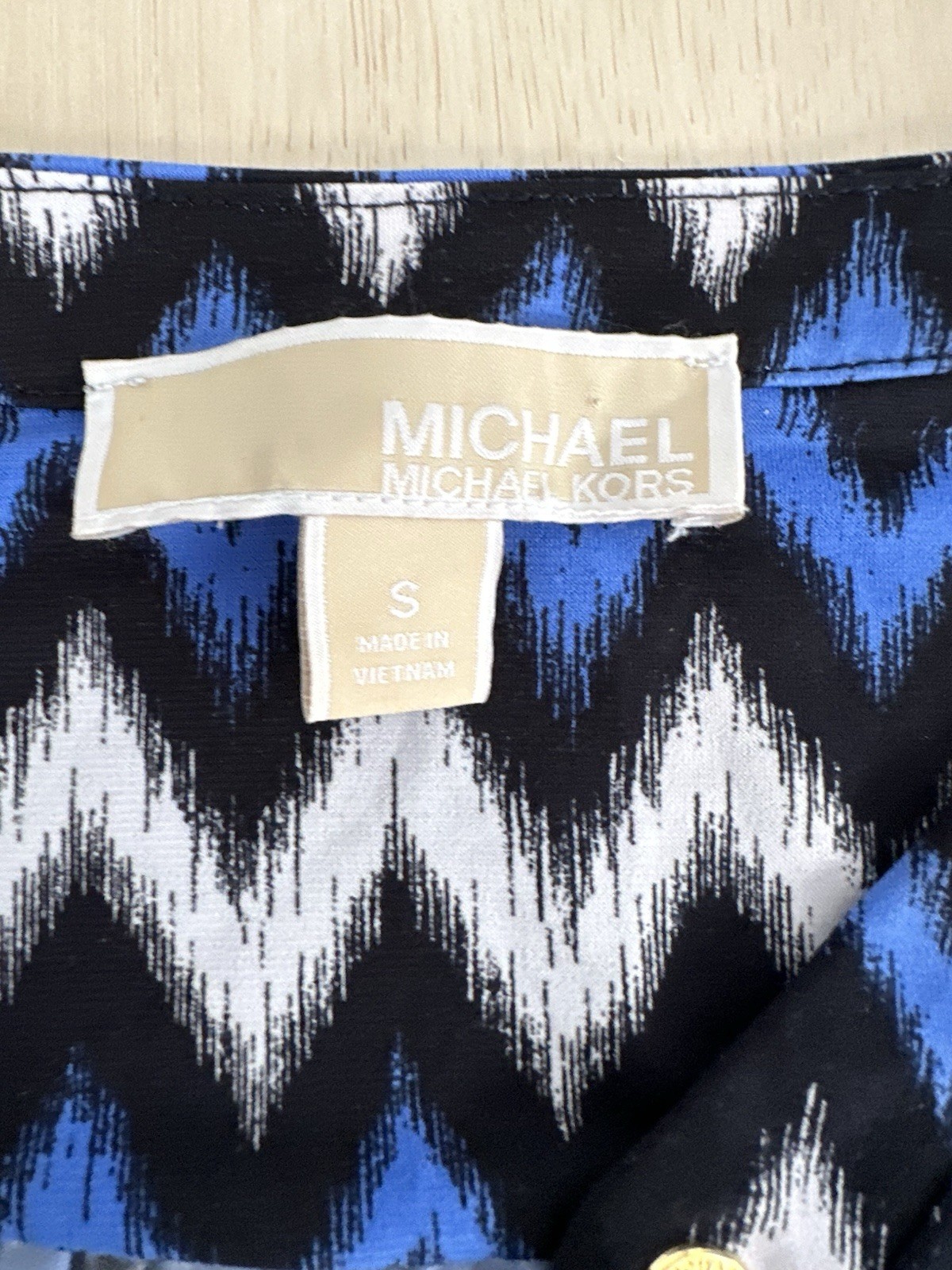 Michael Kors Chevron Lace Up Shift Dress Blue Black White Chain Accent V-Neck S